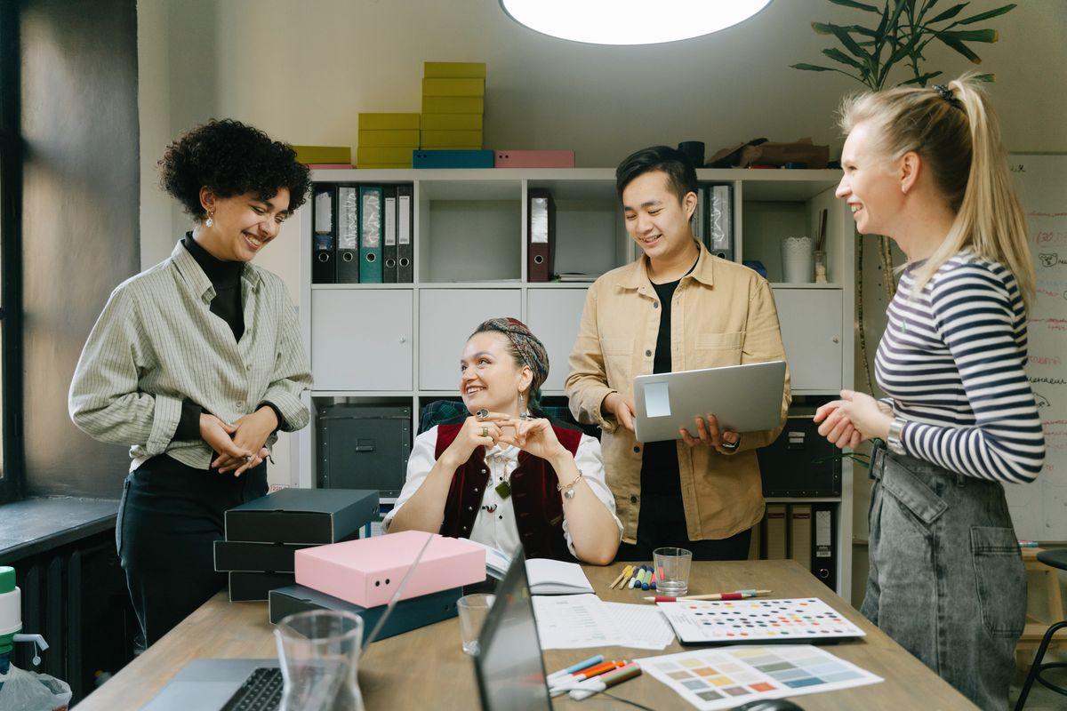 Strategists discussing a client's growth roadmap in a team meeting